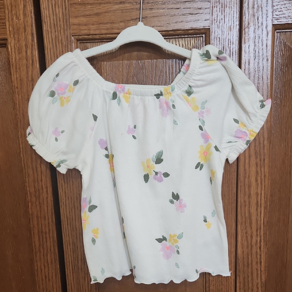 Cat & Jack Floral Puff Sleeve Top - Cream, Pink, Yellow